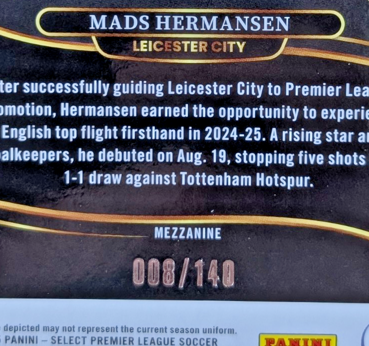 Panini Select 24/25 – Mads Hermansen /140 – Leicester City - Rookie Card2