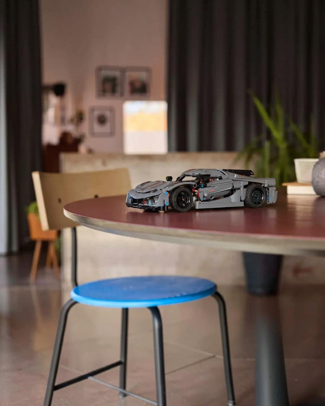 LEGO Technic Koenigsegg Jesko Absolut Grey Hypercar displayed as a completed model