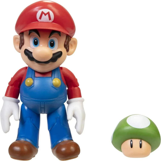 Super Mario 4" Action Figure | Mario with 1-Up Mushroom | 10cm