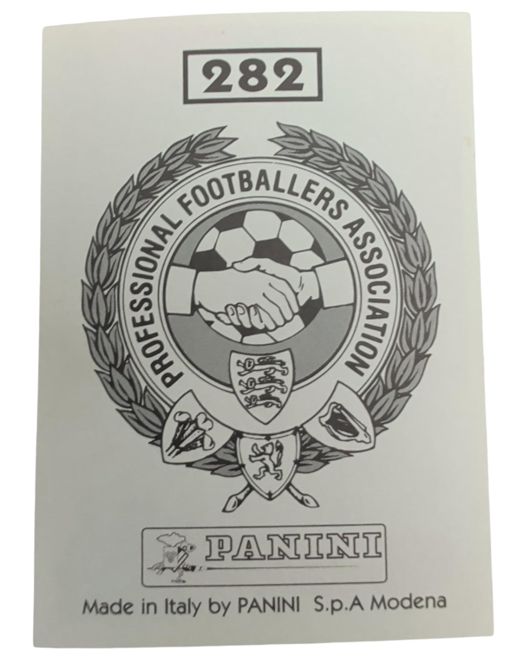 VaultifyUK 1996 Panini PFA Collection sticker back featuring the Professional Footballers' Association logo