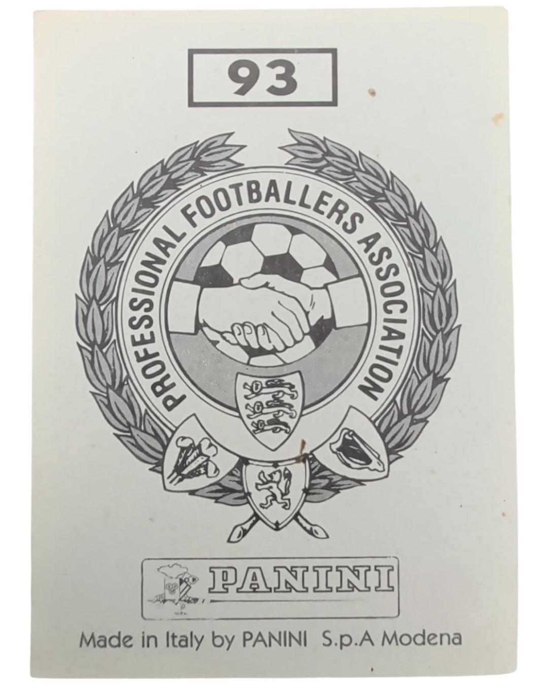 VaultifyUK 1996 Panini PFA Collection sticker reverse side showing the Professional Footballers Association logo