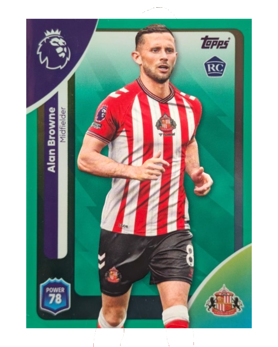 VaultifyUK Alan Browne 2025/26 Topps Premier League Green Parallel rookie football card featuring Sunderland kit