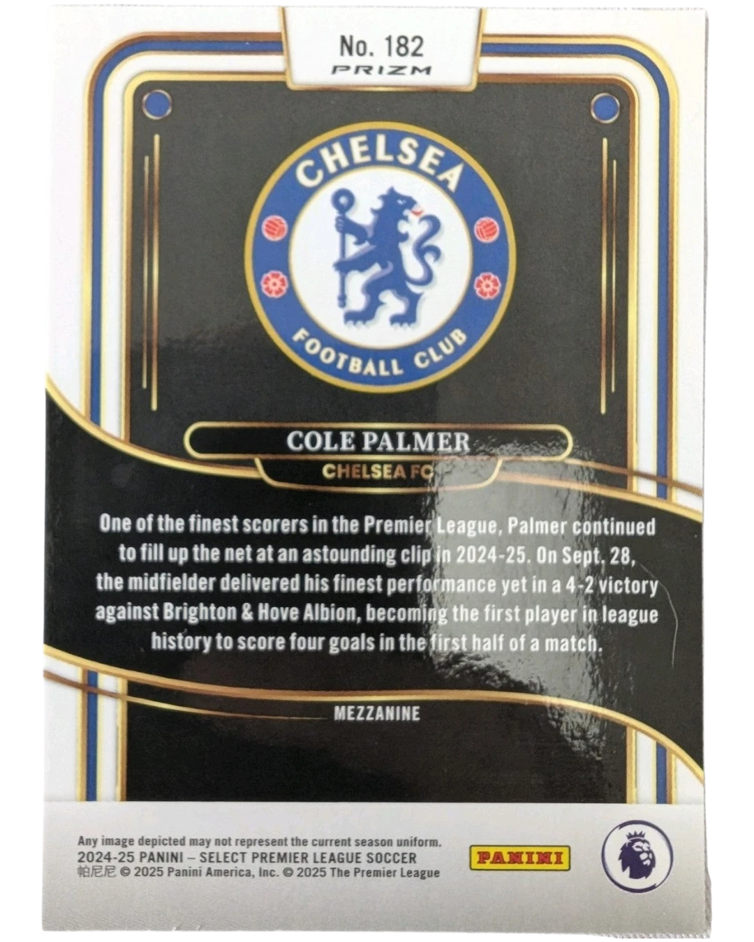 VaultifyUK 2024-25 Panini Select Cole Palmer Chelsea football card back featuring player stats and team logo