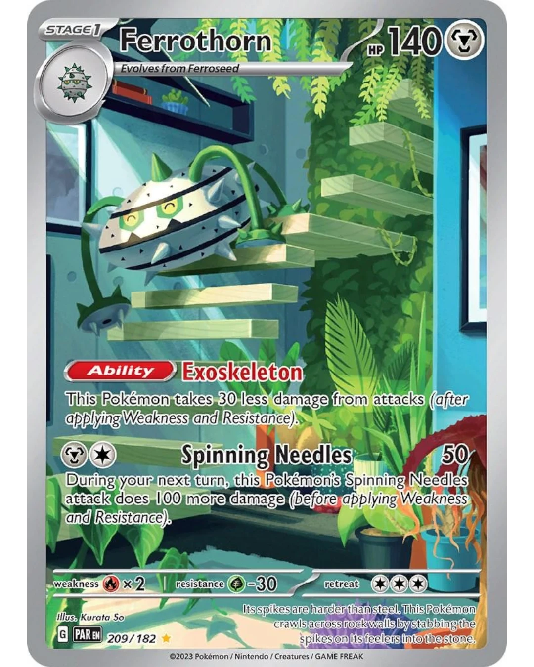 VaultifyUK Ferrothorn 209/182 Paradox Rift Illustration Rare Pokemon card featuring detailed full-art illustration