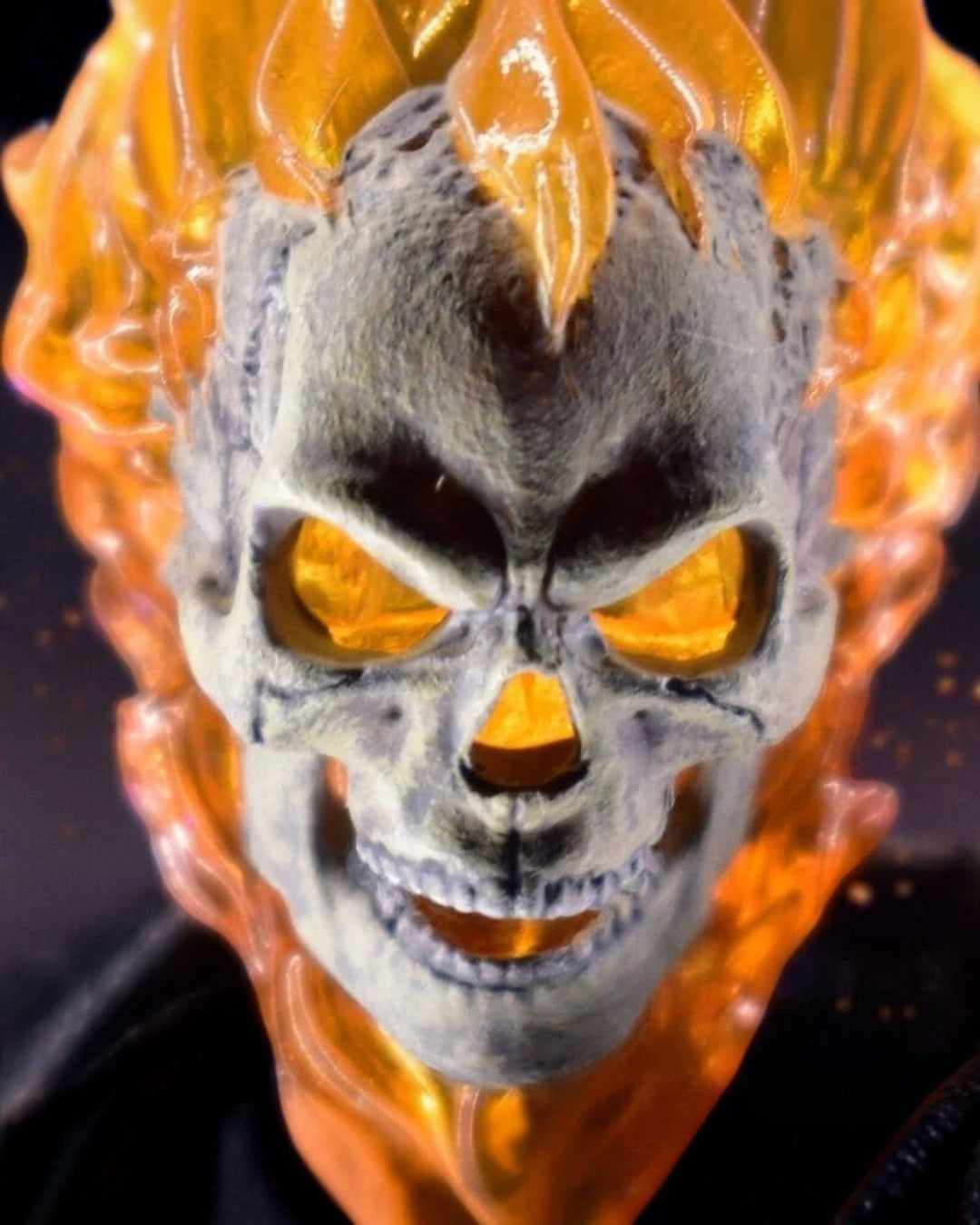 VaultifyUK Mezco One:12 Collective Ghost Rider action figure with light-up flaming skull head and orange flame effects