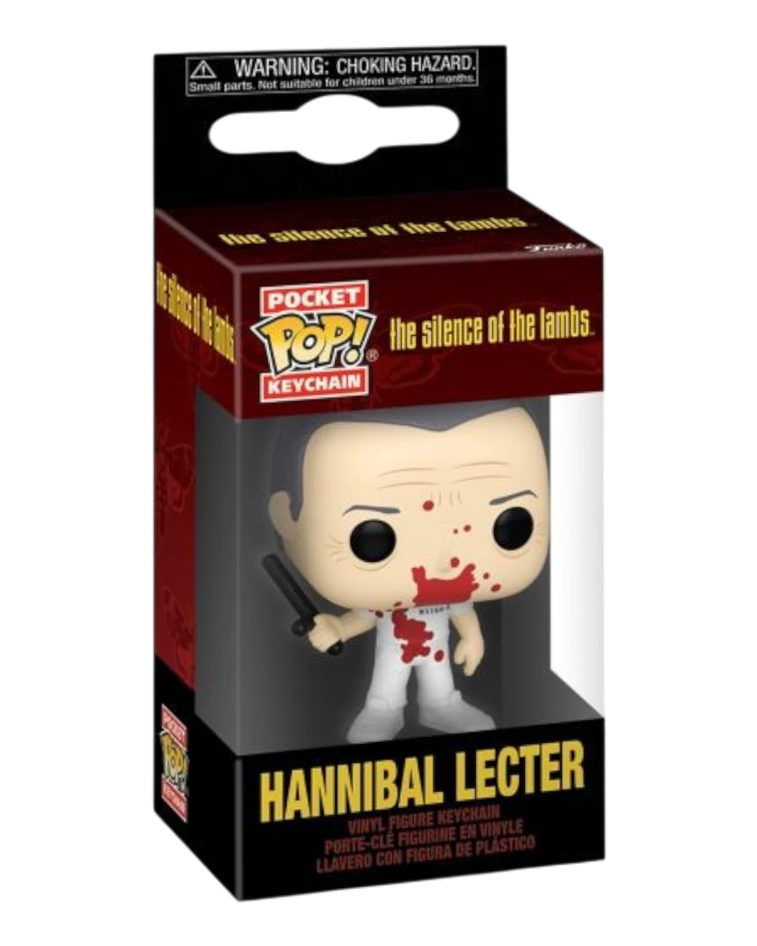 VaultifyUK Hannibal Lecter bloody vinyl Pocket Pop! keychain in window box packaging from The Silence of the Lambs