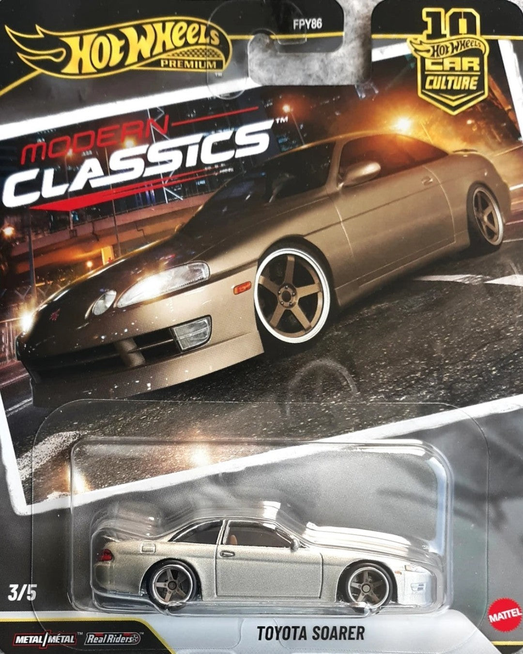VaultifyUK Hot Wheels Premium Modern Classics Toyota Soarer die-cast car in silver with Real Riders rubber tyres