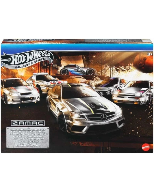 VaultifyUK Hot Wheels Silver Series Zamac 6-car multipack featuring unpainted die-cast metal toy vehicles in packaging