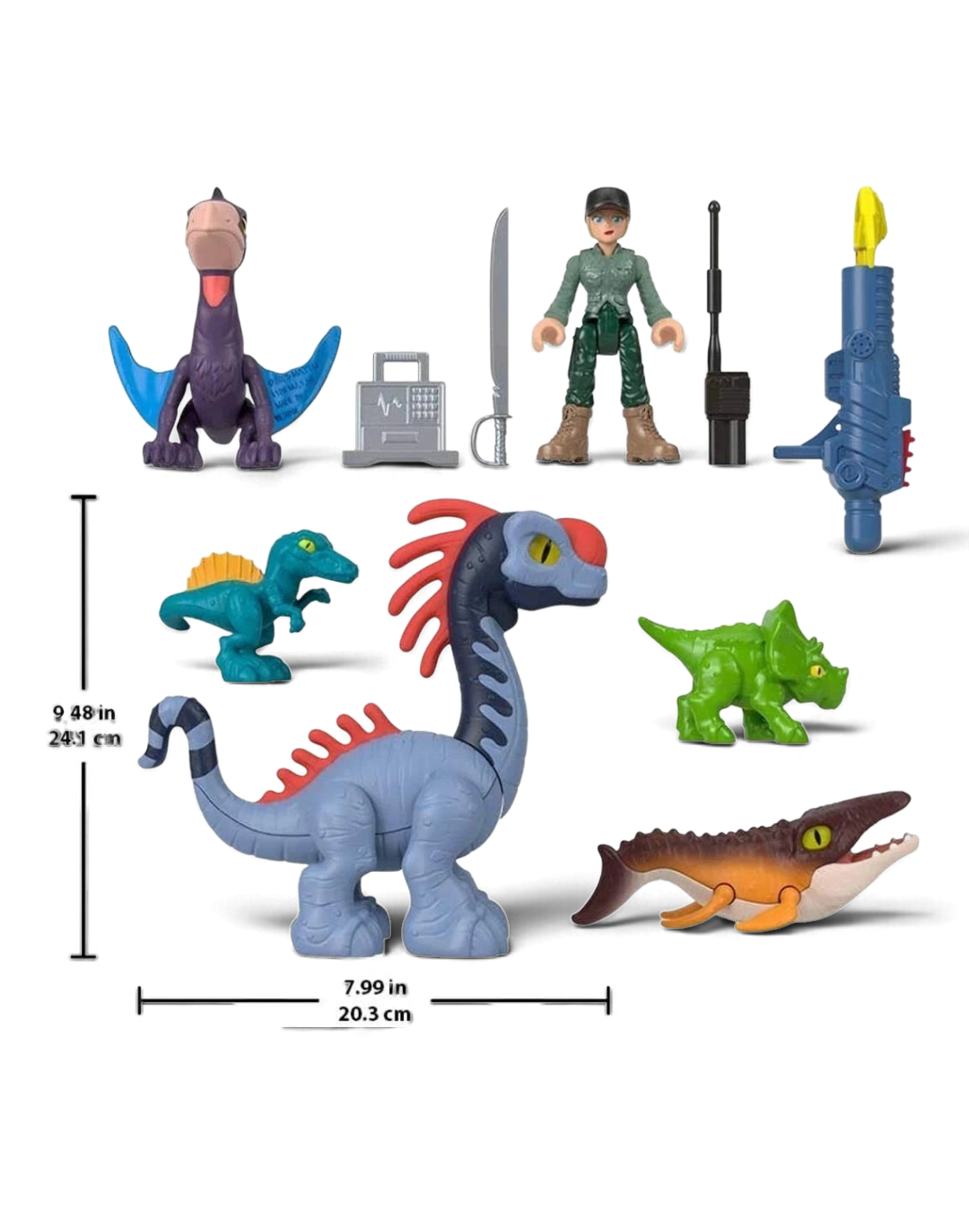 VaultifyUK Fisher-Price Imaginext Jurassic World Rebirth dinosaur multi-pack with figures, accessories, and gear.