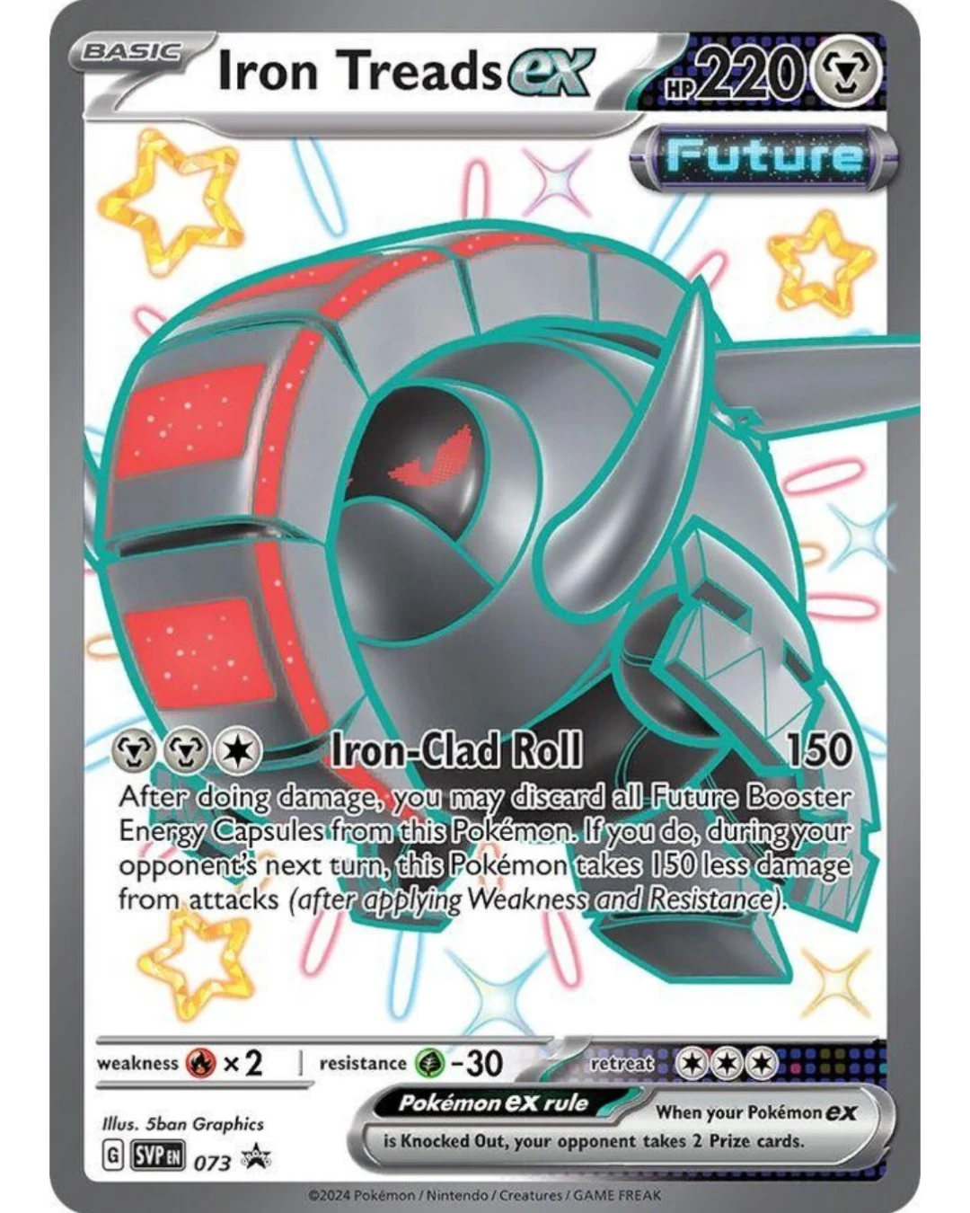VaultifyUK Pokémon TCG Iron Treads ex SVP073 full art shiny promo card featuring metallic grey and red details.
