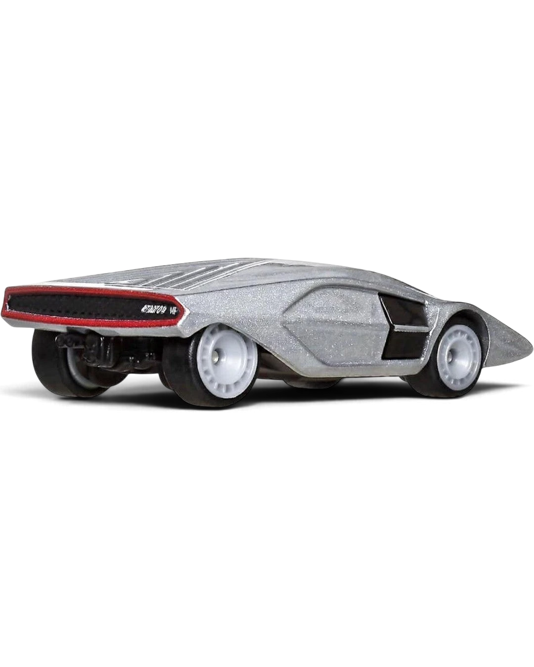 VaultifyUK Hot Wheels Premium Lancia Stratos Zero die-cast concept car in metallic silver with Real Riders tyres