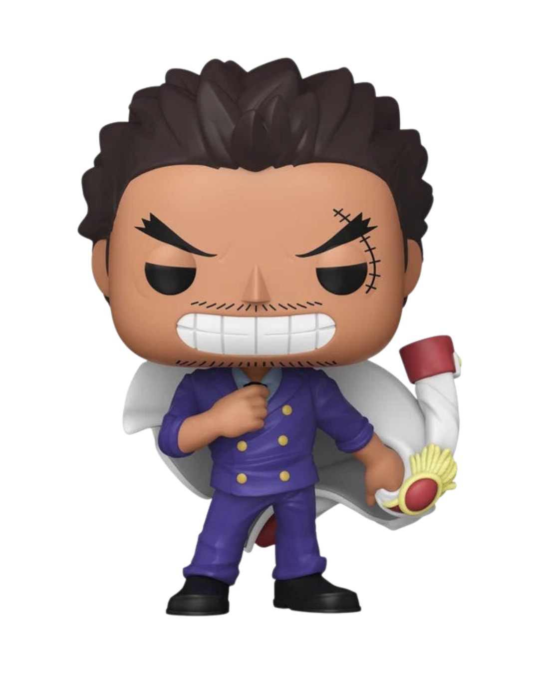 VaultifyUK Monkey D. Garp #2238 Funko Pop! vinyl figure from One Piece wearing a marine coat and purple suit.