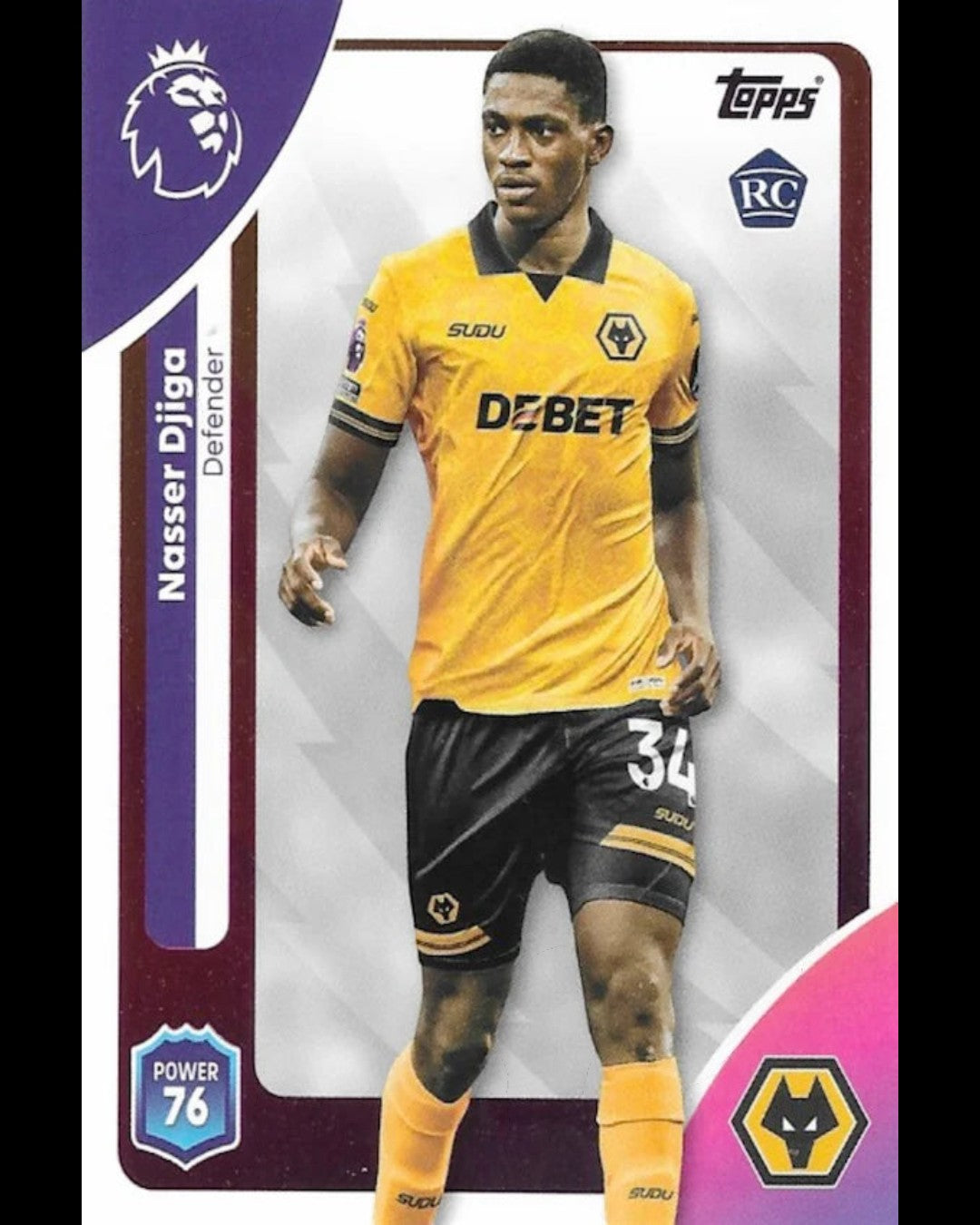 VaultifyUK Nasser Djiga Wolverhampton Wanderers 2025/26 Topps Premier League rookie football card in Wolves kit