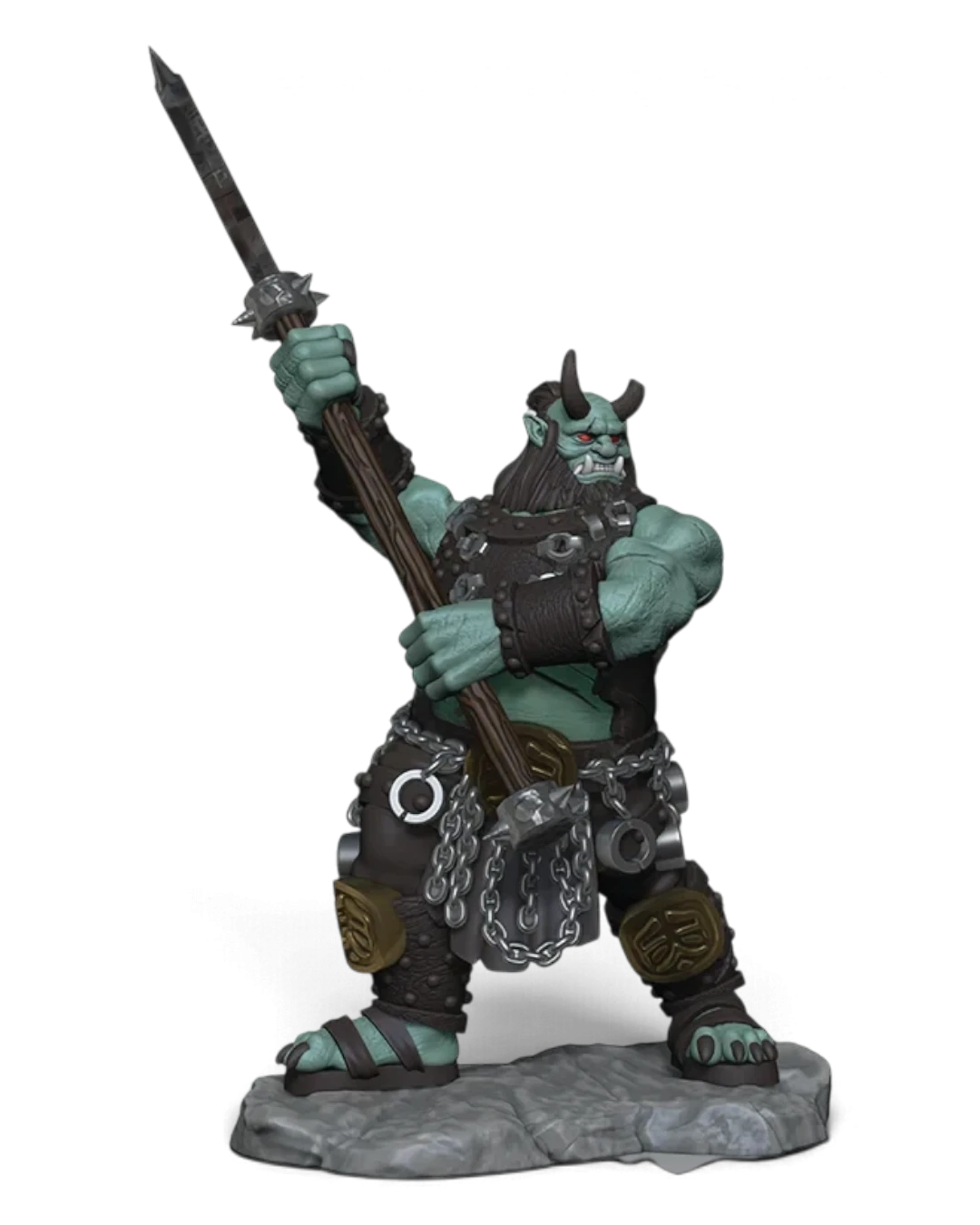 VaultifyUK Critical Role Oni miniature featuring a green-skinned creature with horns wielding a spiked spear