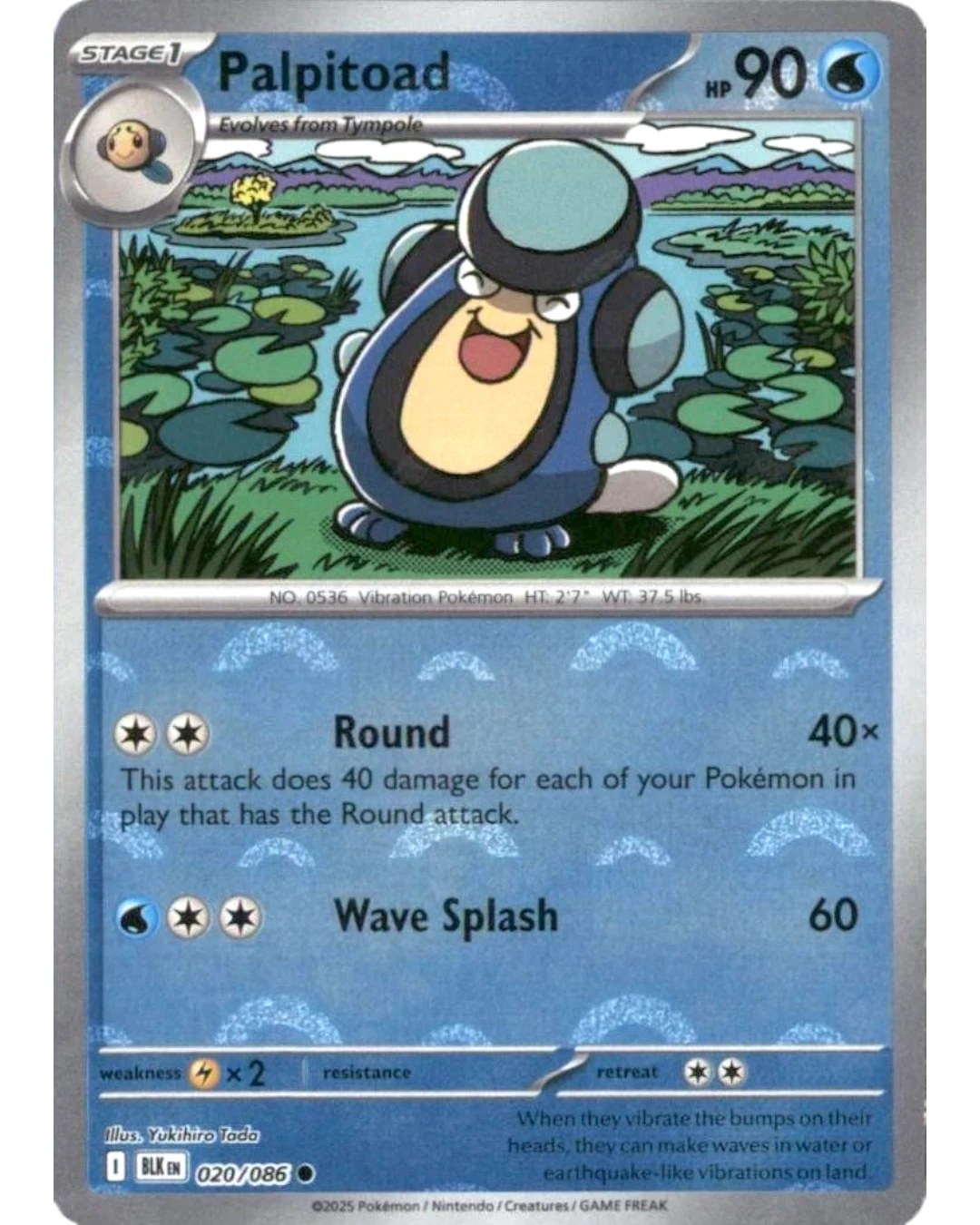 VaultifyUK Palpitoad 020/086 Pokémon TCG card with Black Bolt Poké Ball reverse holo pattern