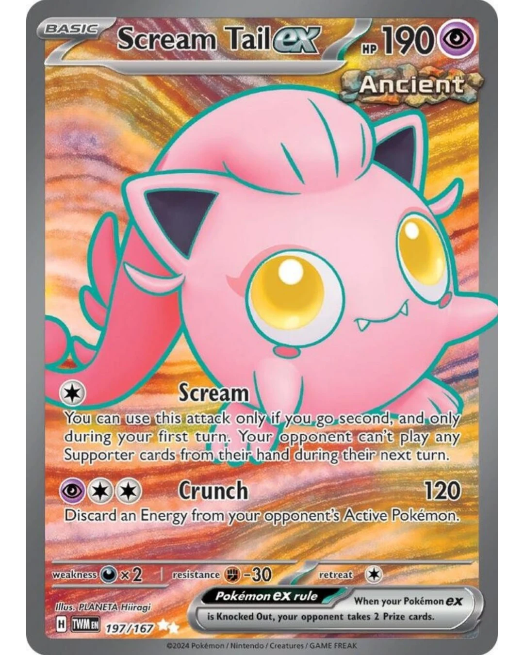 VaultifyUK Pokémon TCG Scream Tail ex 197/167 Twilight Masquerade Ultra Rare full-art card with pink Ancient design