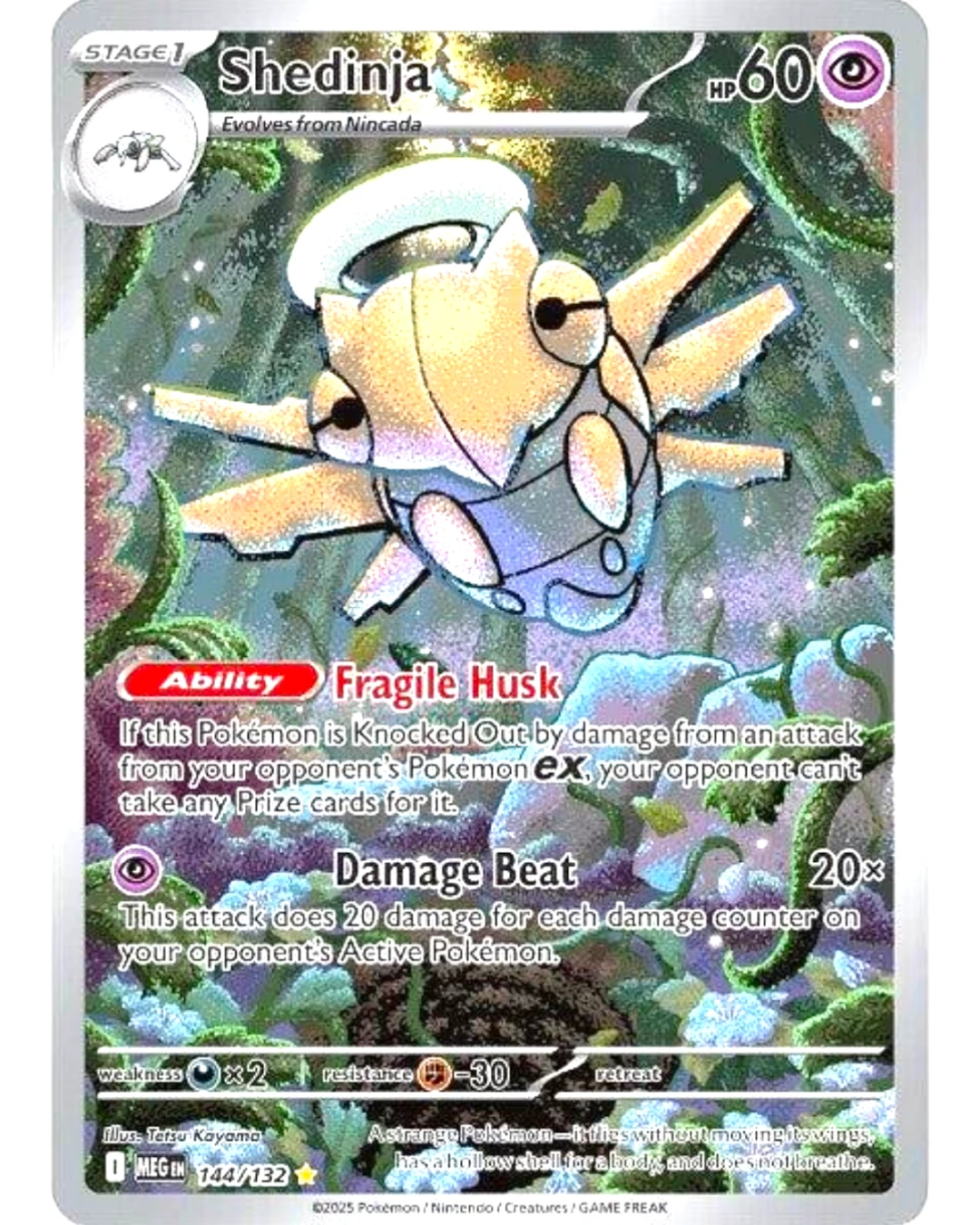 VaultifyUK Pokémon TCG Shedinja 144/132 Mega Evolution Illustration Rare card featuring detailed forest artwork