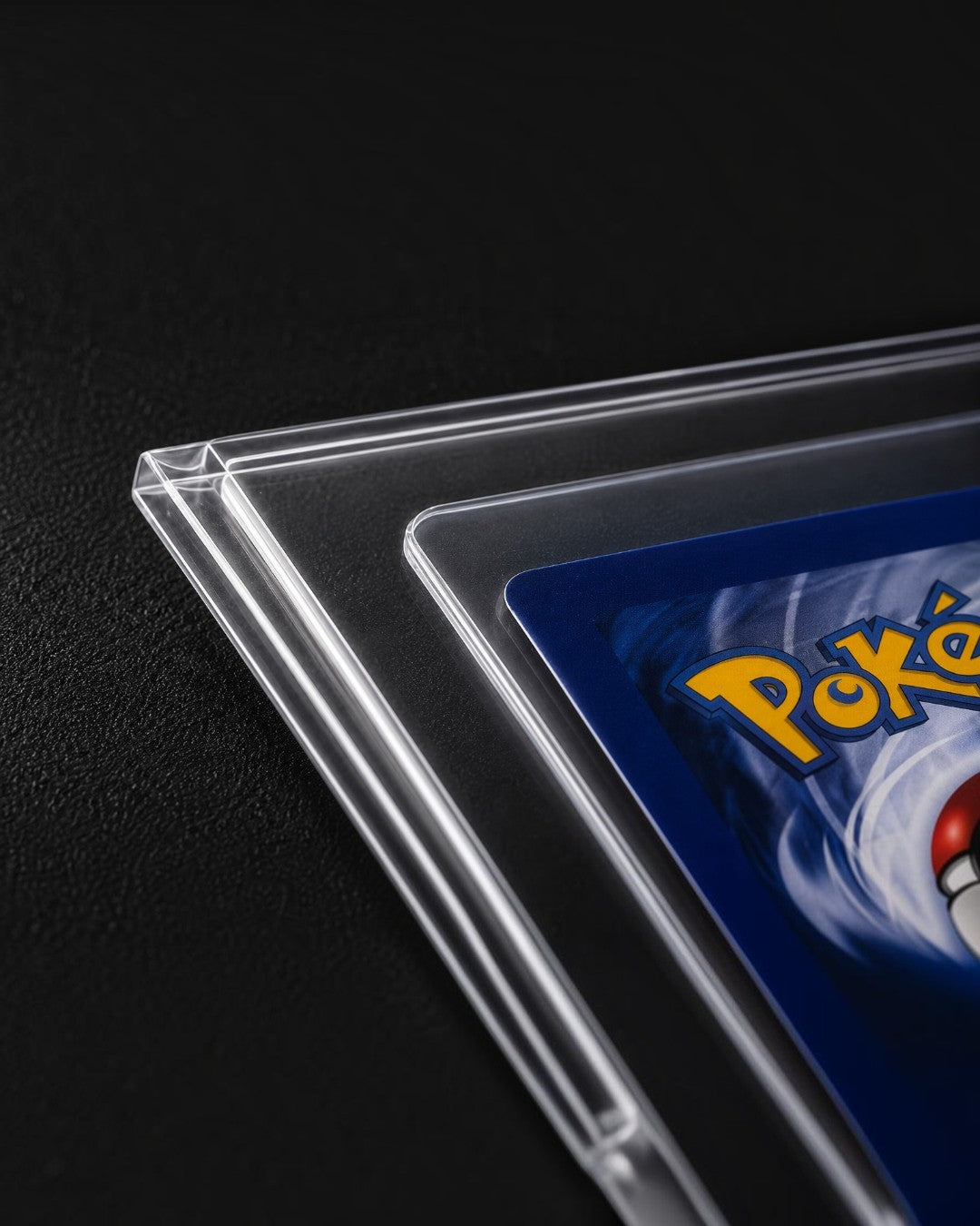 VaultifyUK Shield premium clear card sleeves protecting a standard trading card against scratches and wear.