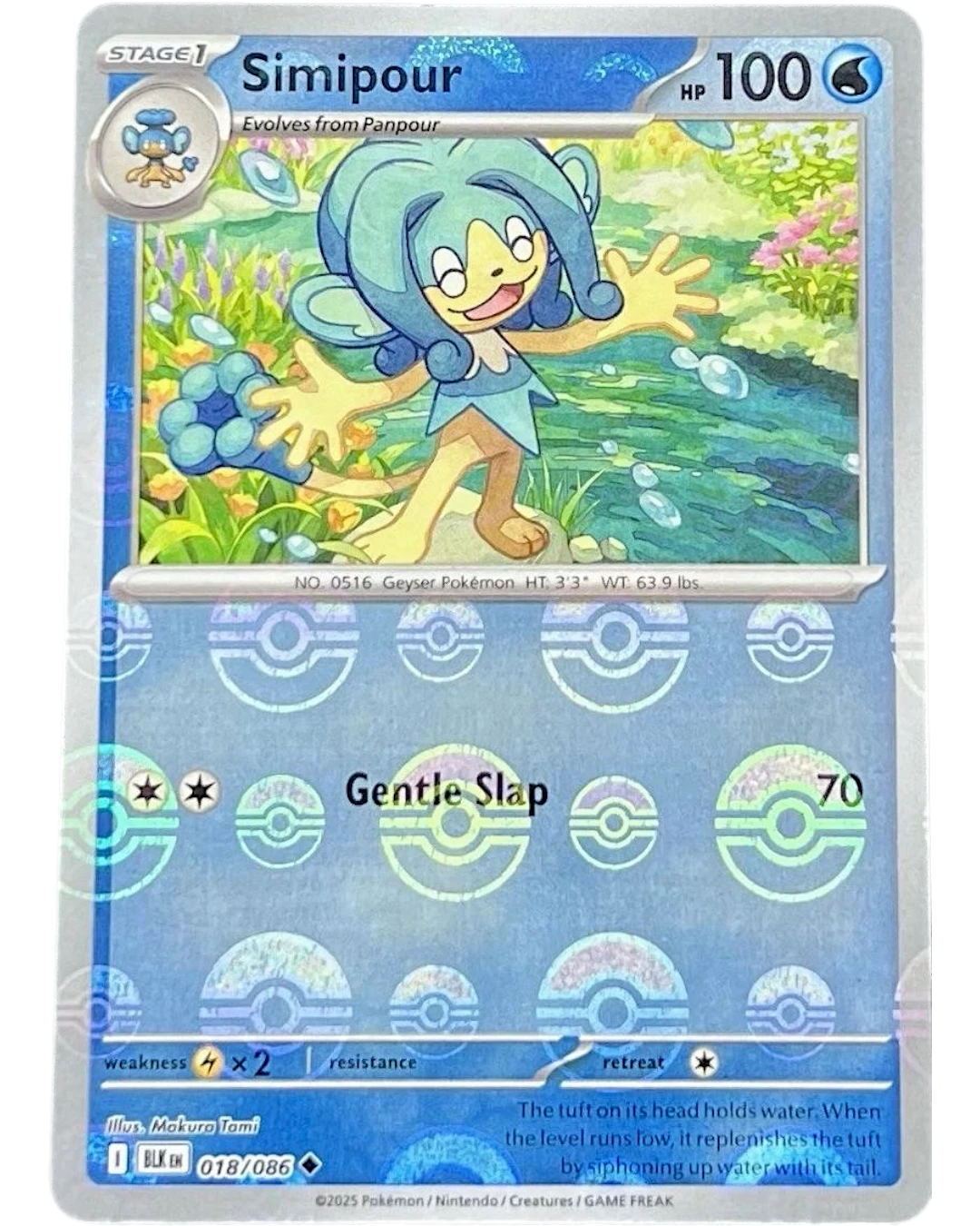 VaultifyUK Simipour 018/086 Black Bolt Poké Ball reverse holo Pokémon trading card with blue foil pattern