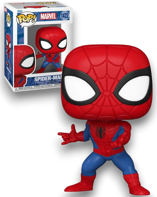 VaultifyUK Marvel Spider-Man #1422 Funko Pop! vinyl figure in classic red and blue suit with web-shooting pose