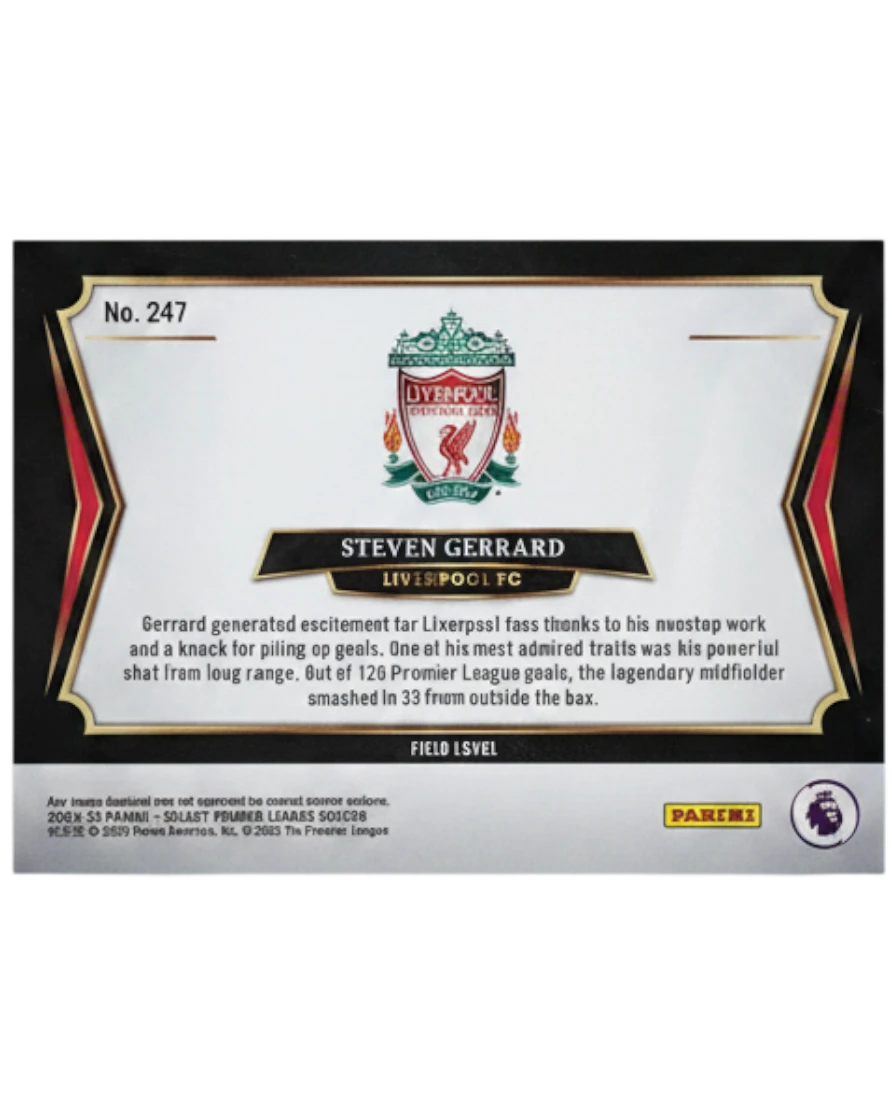 VaultifyUK 2024/25 Panini Select Steven Gerrard Liverpool football card back view with player stats and team logo