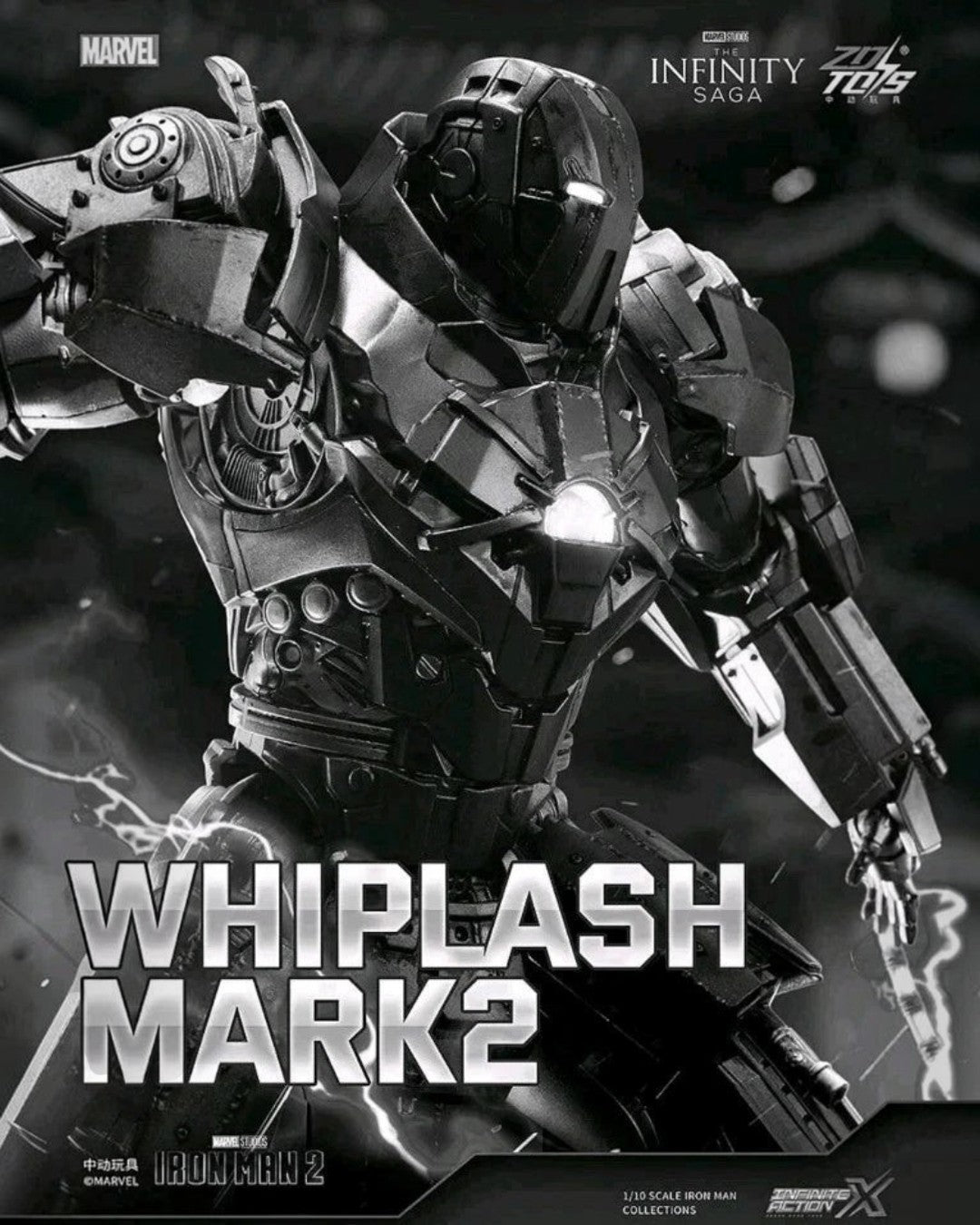 VaultifyUK ZD Toys Whiplash Mark 2 1/10 scale Marvel figure with light-up chest and eyes in a dynamic battle pose