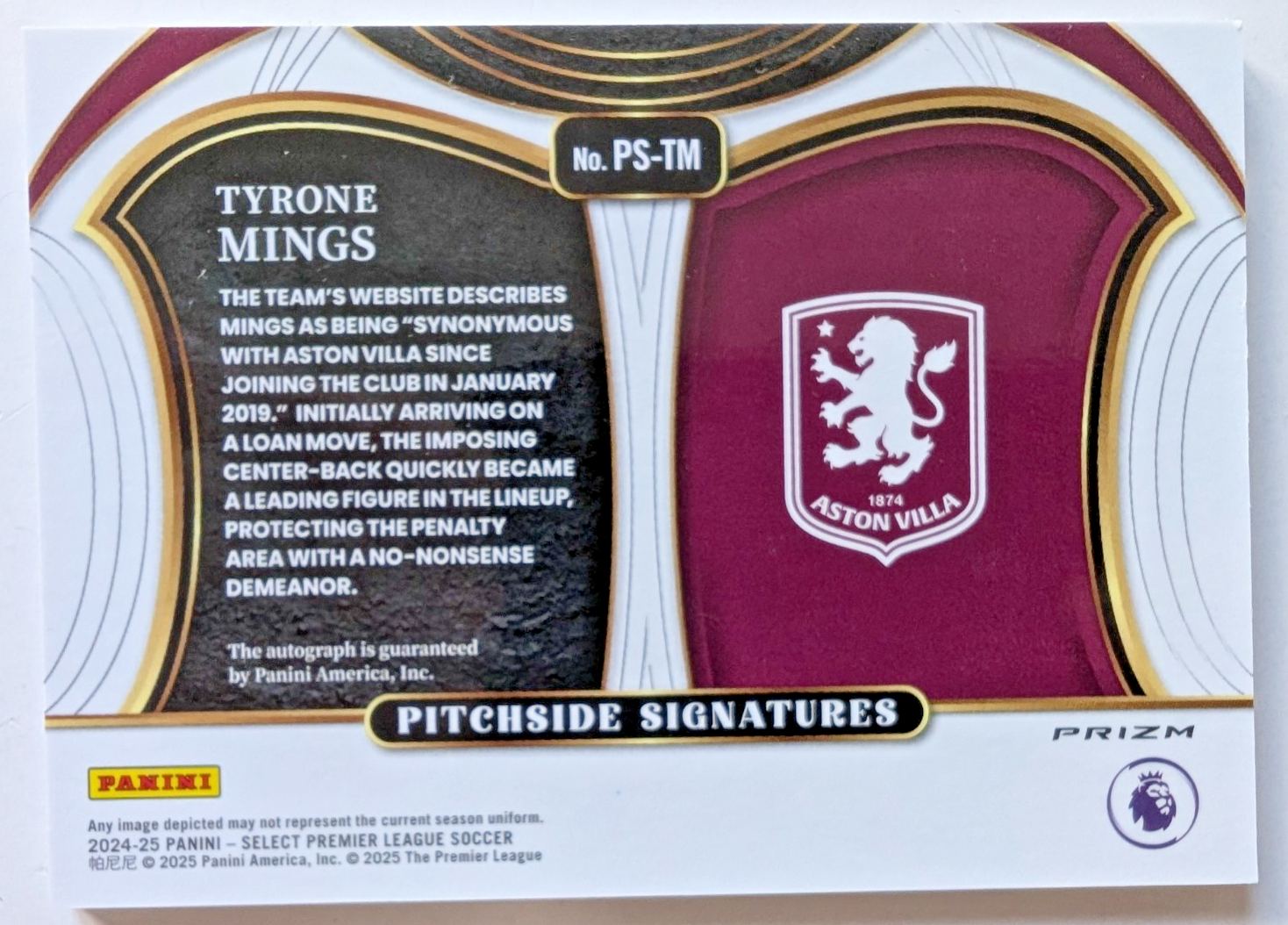 Panini Select 24/25 - Tyrone Mings - Aston Villa - Pitchside Signatures Auto -NM1