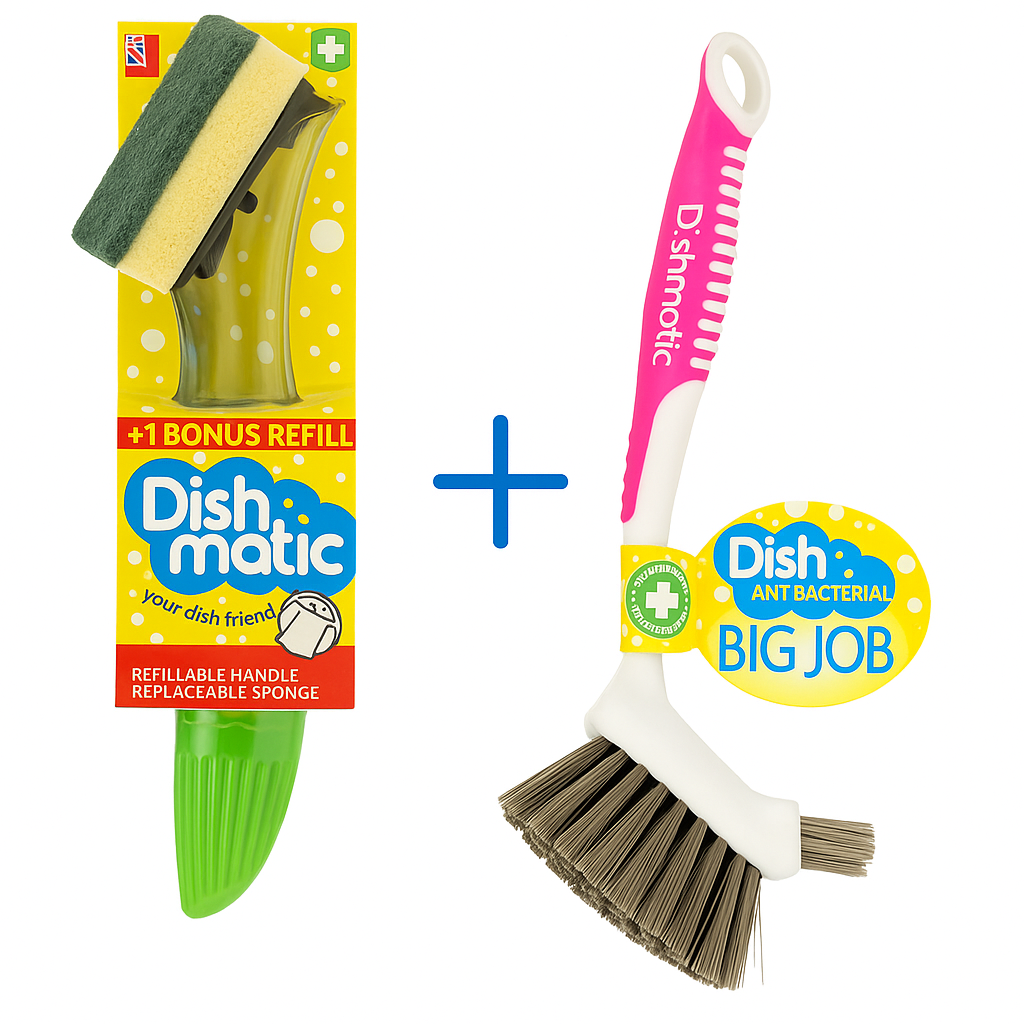 Dishmatic Kitchen Duo | Refillable Handle + Big Job Dish Brush | Cleaning Set0