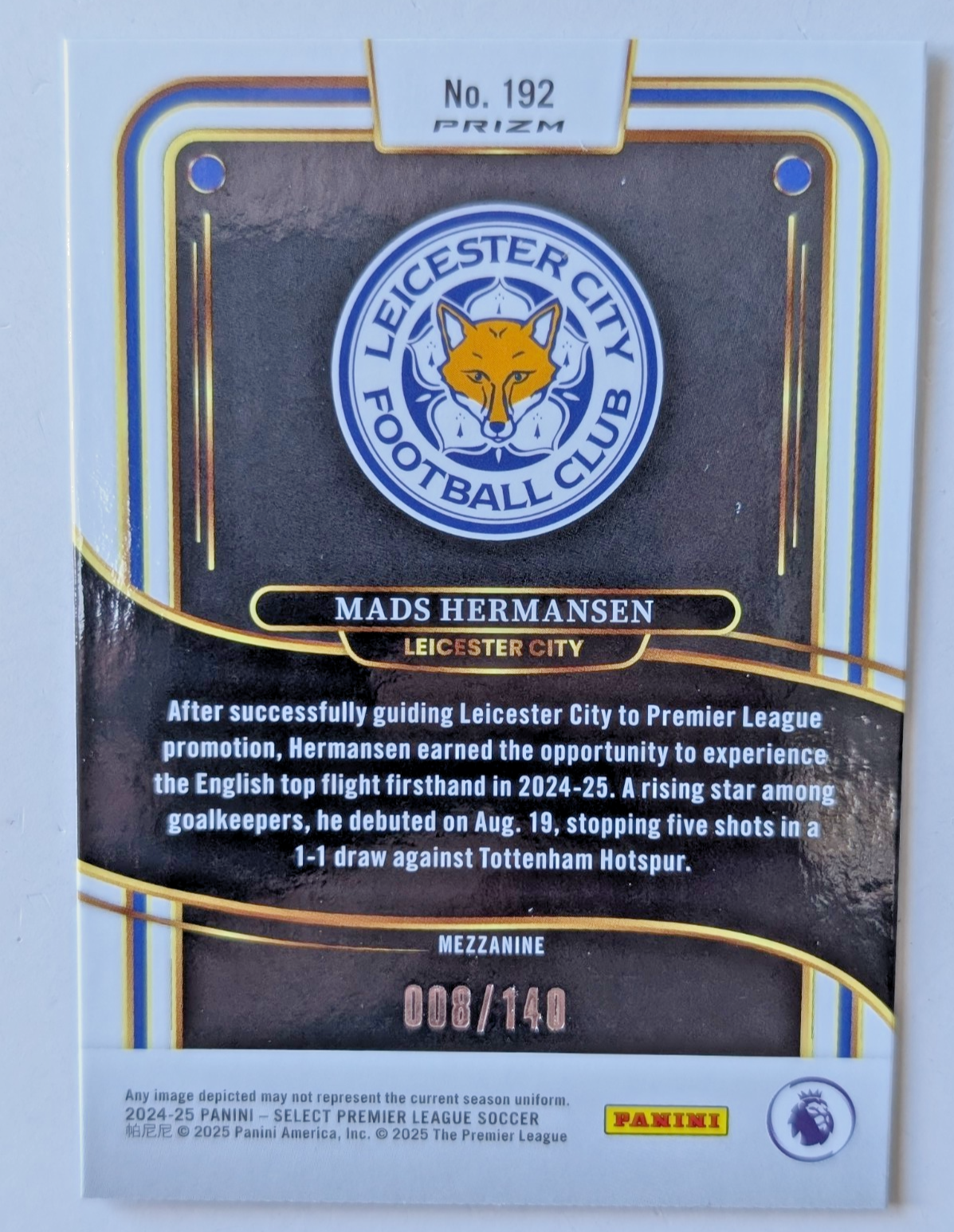 Panini Select 24/25 – Mads Hermansen /140 – Leicester City - Rookie Card1