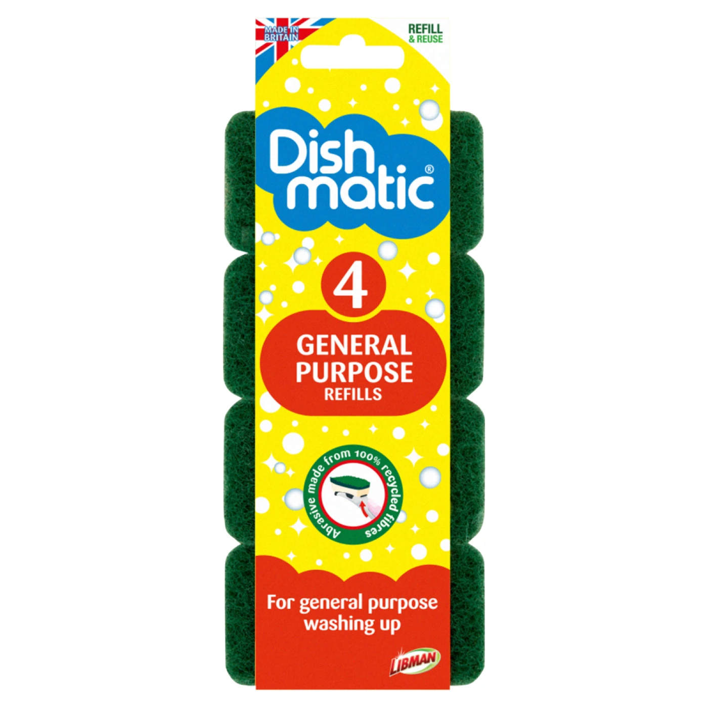 Dishmatic Complete Cleaning Kit | Handle + 9 Refills + Big Job Brush | Set4