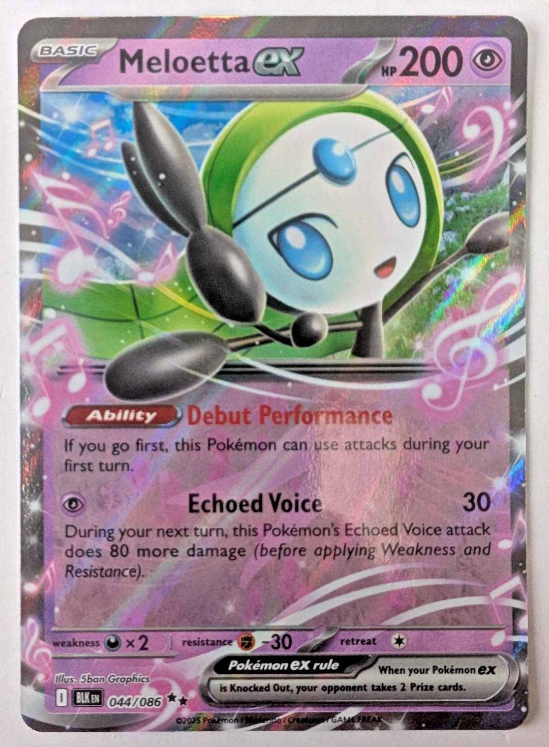 Pokémon TCG - Meloetta ex - 44/86 - S&V: Black Bolt - Holo Double Rare - NM0