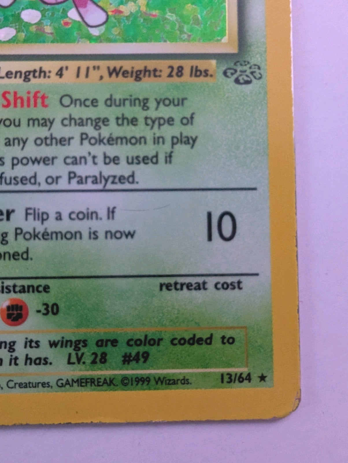 Venomoth Pokémon Card 13/64 Jungle Holo Rare, Unlimited, MP Condition4
