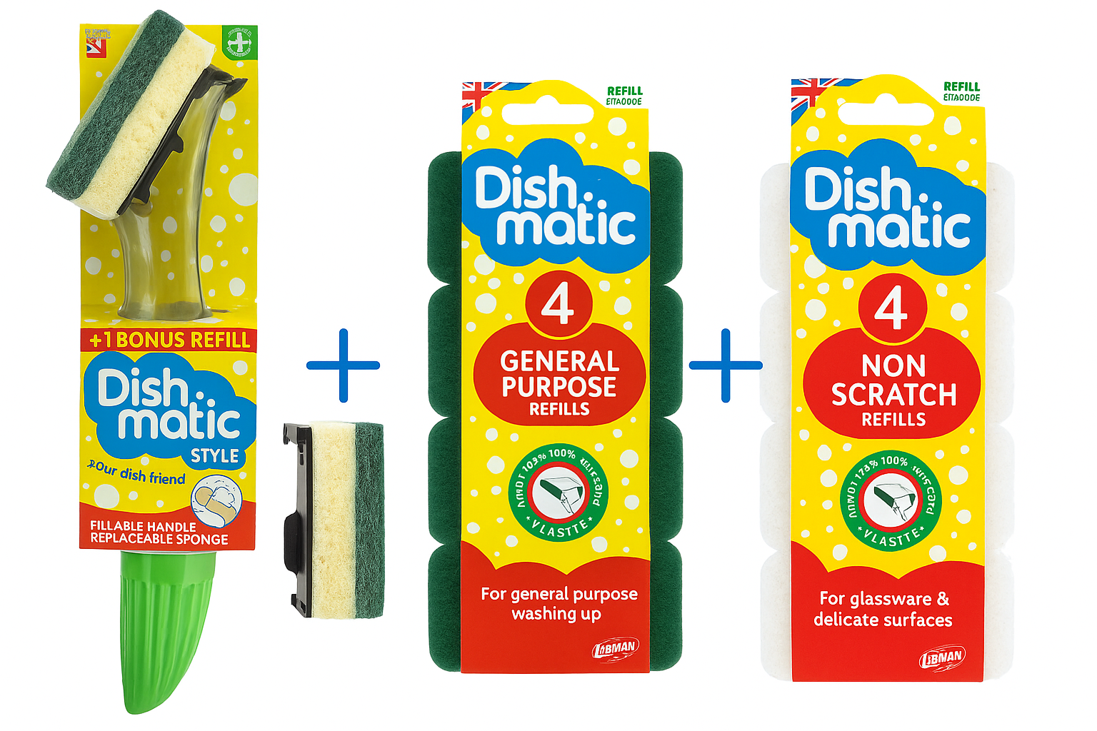 Dishmatic Complete Cleaning Kit | Handle + 9 Refills | General & Non Scratch0