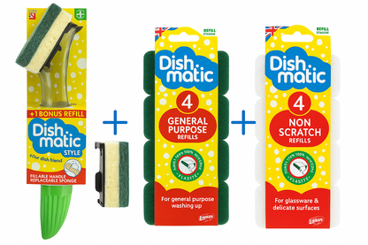 Dishmatic Complete Cleaning Kit | Handle + 9 Refills | General & Non Scratch0
