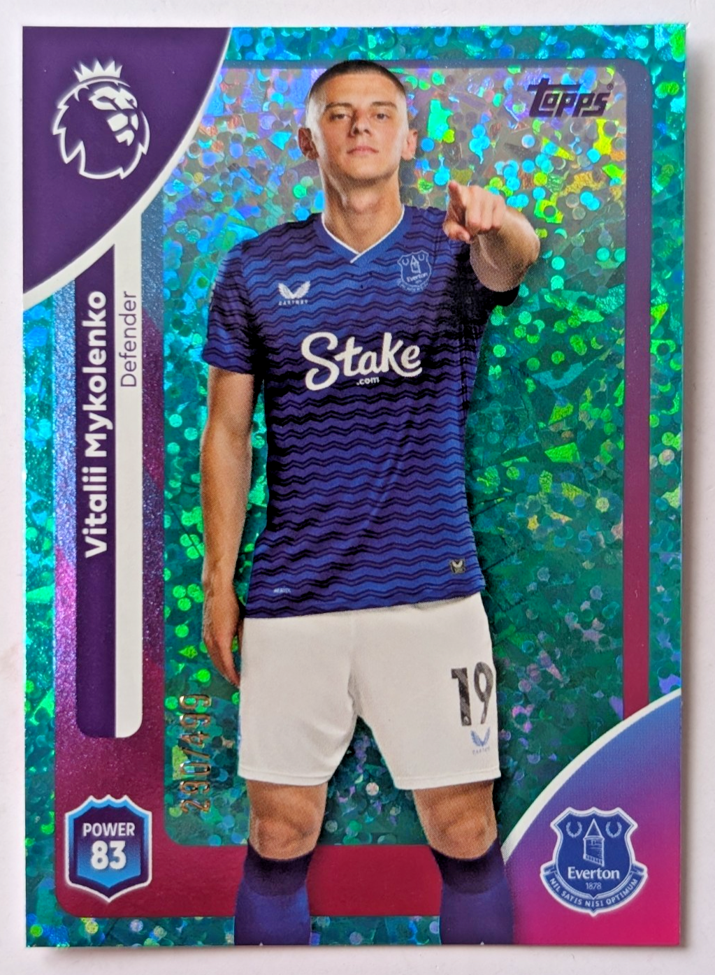 Topps Premier League 2025/26 - Vitalii Mykolenko - Everton - Aqua Mojo /499 - NM0