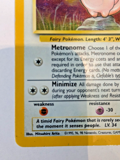 Clefable Pokémon Card 1/64 Jungle Holo Rare, Unlimited, MP Condition3