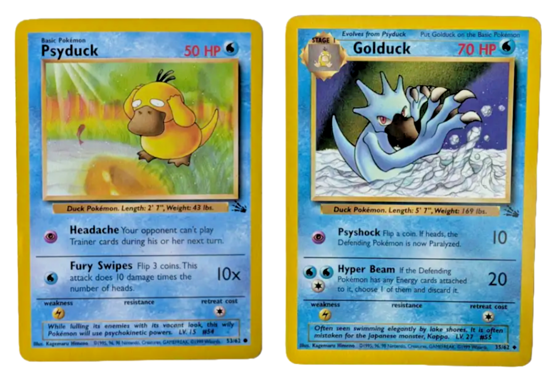 Pokémon TCG - Fossil Evolution Set – Psyduck & Golduck 1999 WOTC Vintage - LP-NM0
