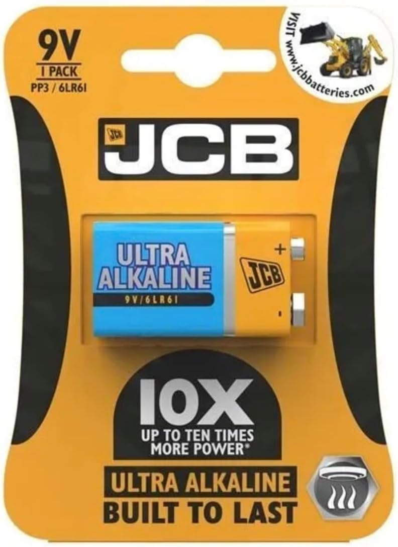 JCB 9V Ultra Alkaline Battery | PP3 / 6LR61 | 2 Pack