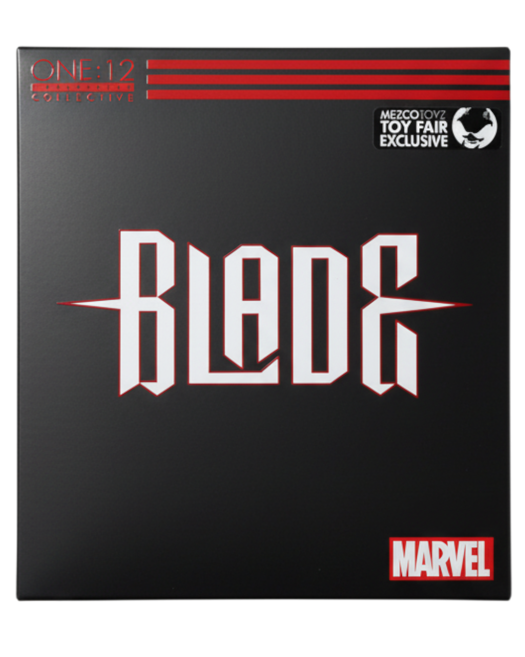 VaultifyUK Mezco Marvel Blade Midnight Sons One:12 Collective black collector box with red and white logo