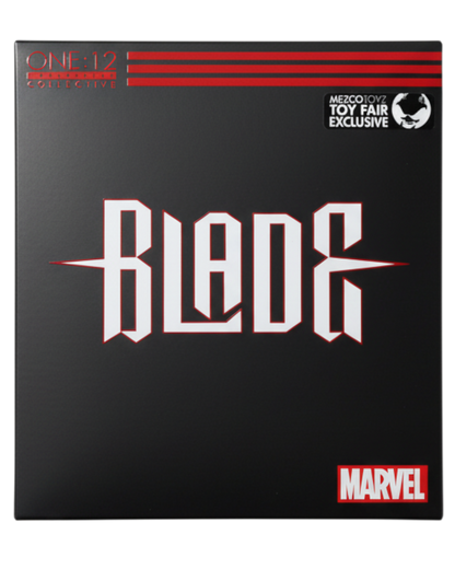 VaultifyUK Mezco Marvel Blade Midnight Sons One:12 Collective black collector box with red and white logo