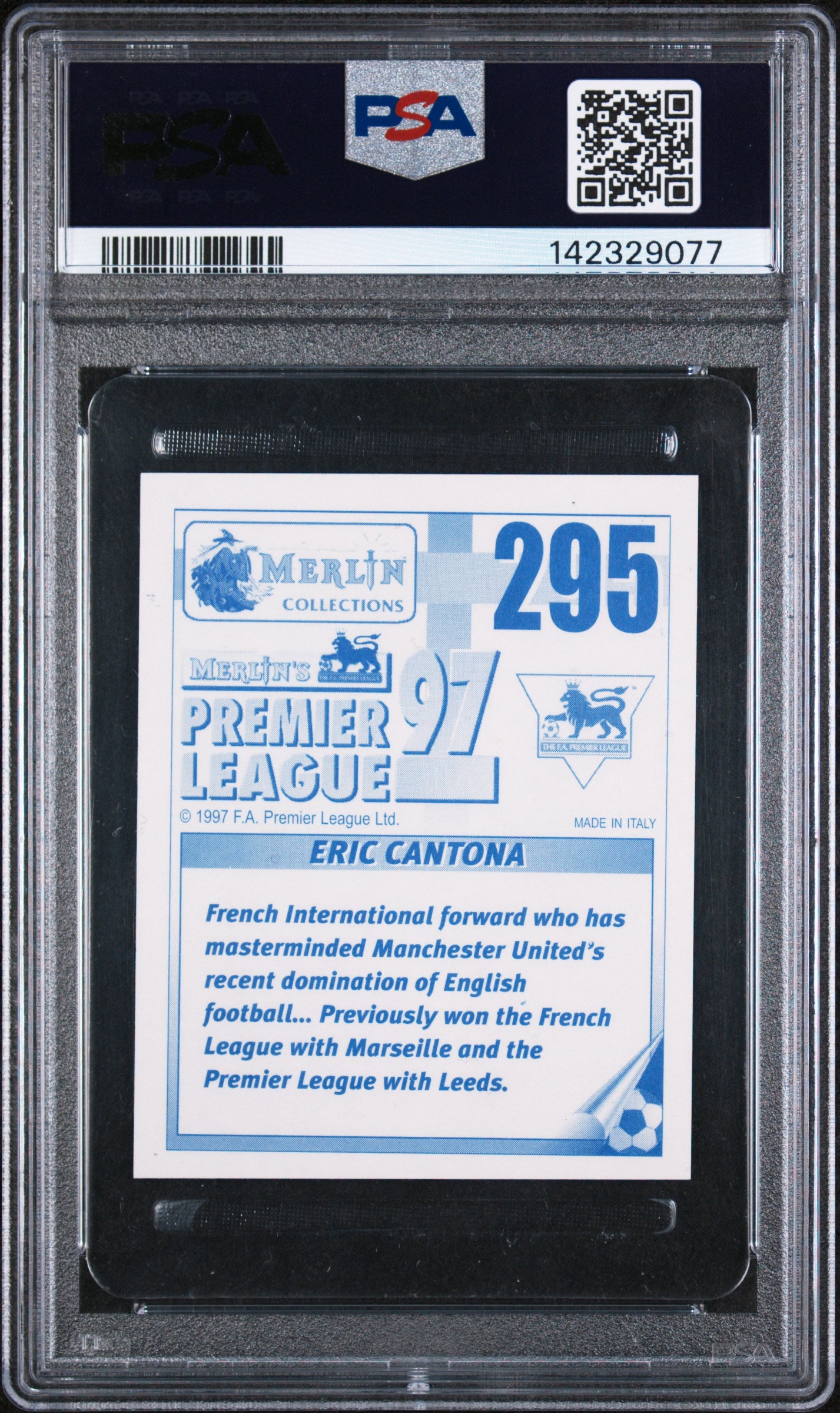 1996 Merlin | Eric Cantona #295 | Premier League Sticker | PSA 7 NM
