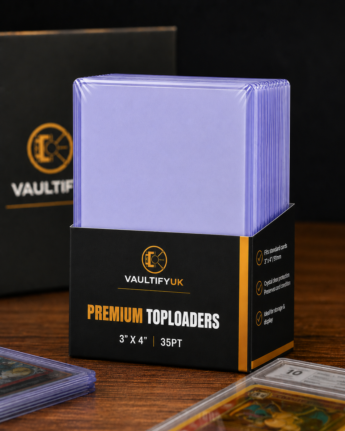 VaultifyUK Shield | Premium Toploaders | 3" x 4" 35PT (25 Pack)