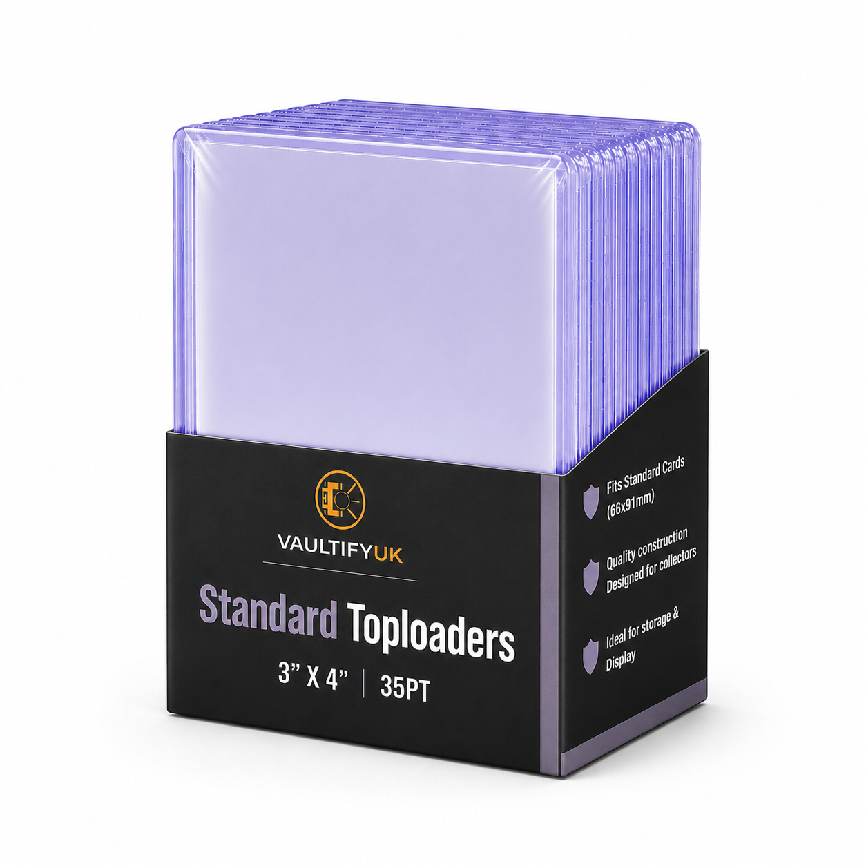 VaultifyUK Shield | Standard Toploaders | 3" x 4" 35PT (25 Pack)