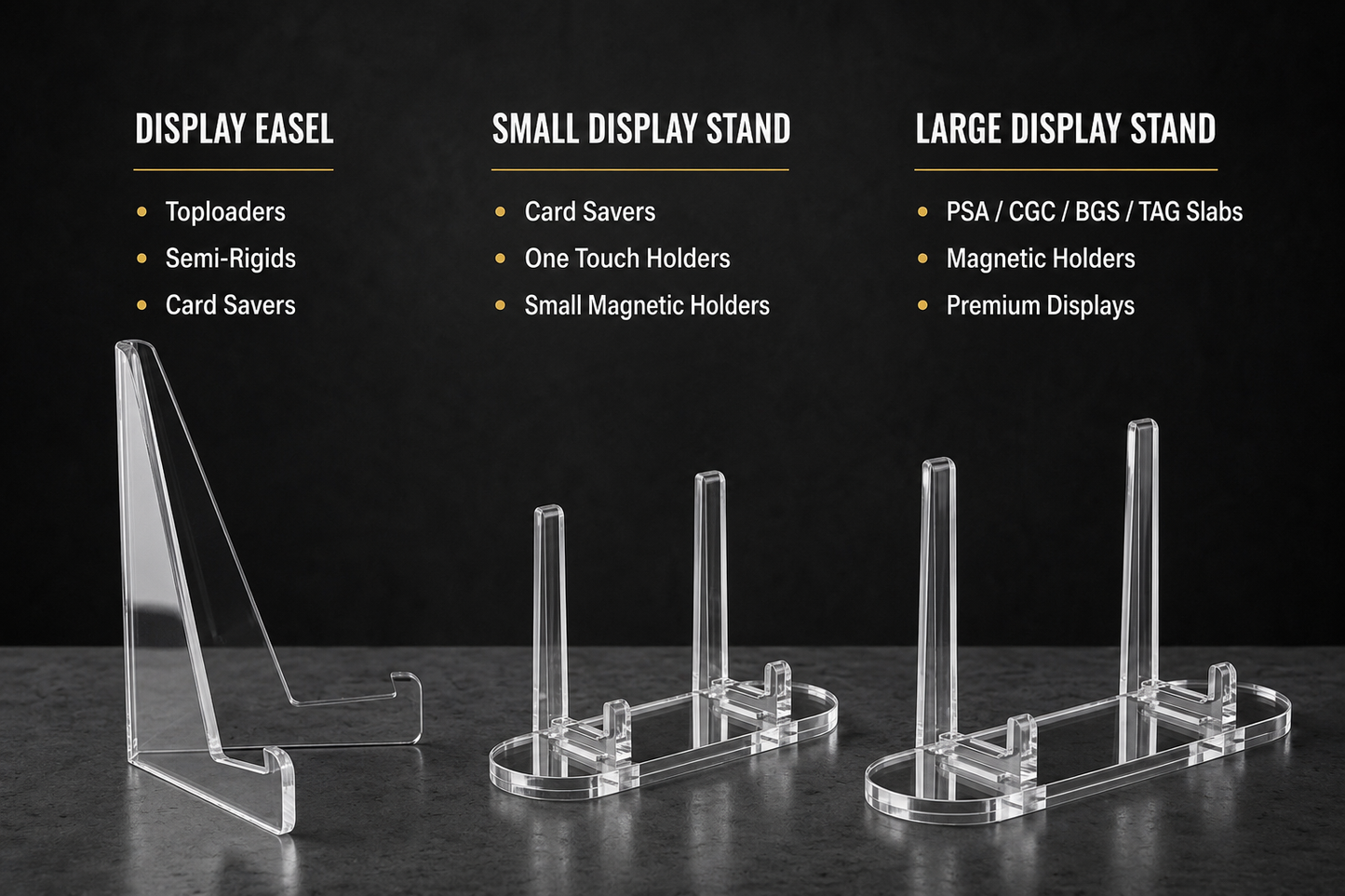 VaultifyUK Showcase | Premium Acrylic Trading Card Display Stands | Collector Display