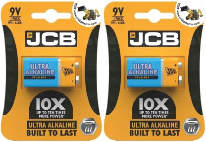 JCB 9V Ultra Alkaline Battery | PP3 / 6LR61 | 2 Pack