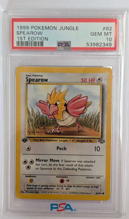 1999 Pokémon TCG | Spearow #62 | 1st Edition Jungle Set | PSA 10 GEM MINT