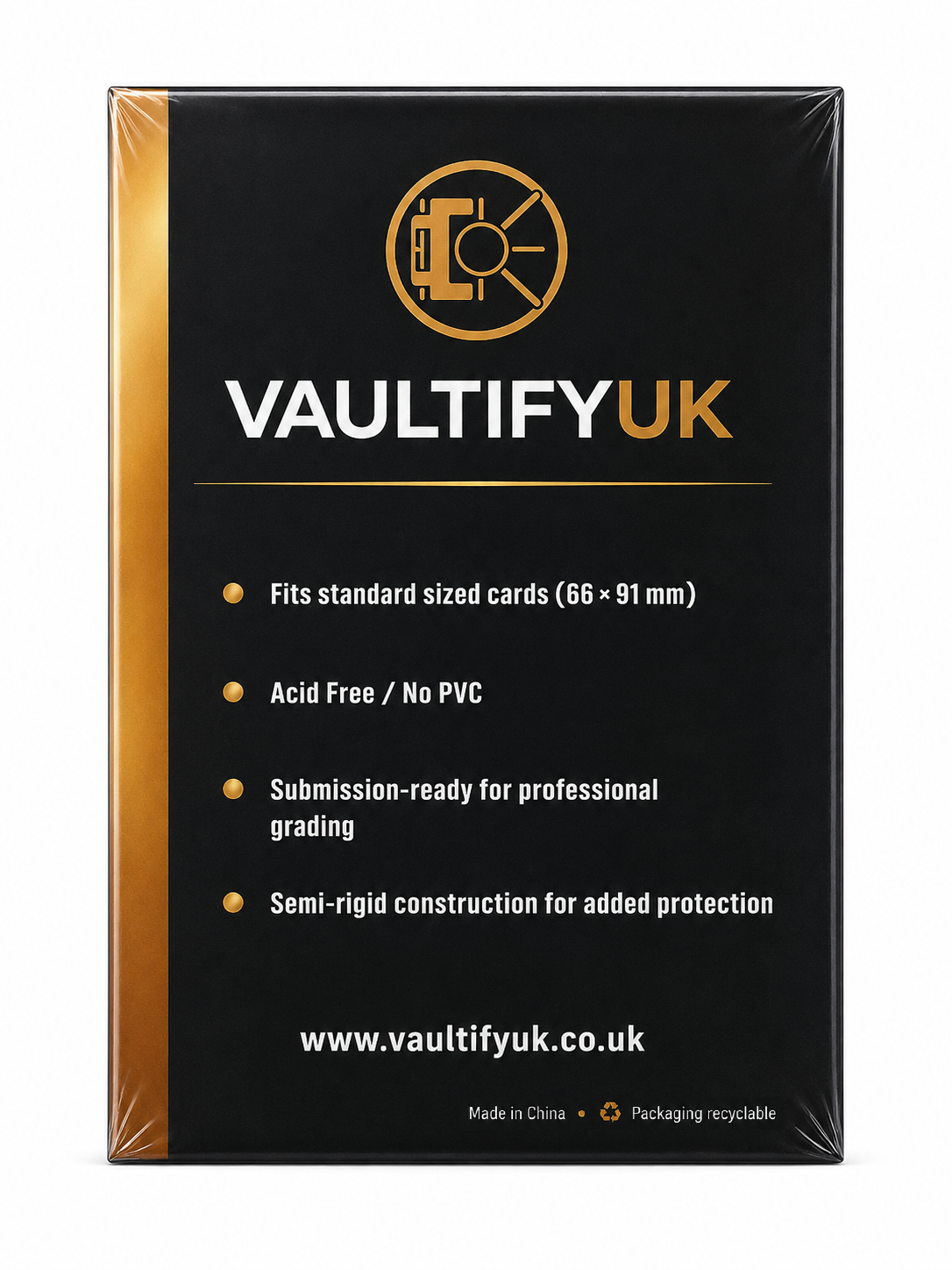 VaultifyUK Shield | Premium Semi-Rigid Holders | Standard Size (25 Pack)