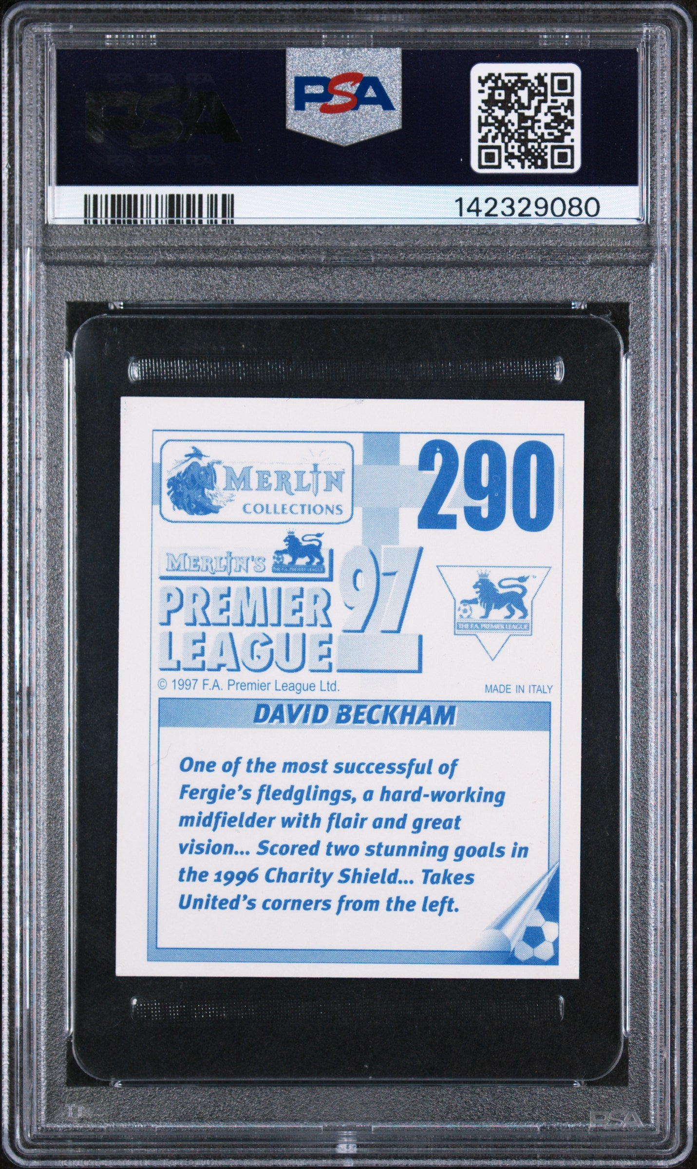 1996 Merlin | David Beckham #290 | Premier League Sticker | PSA 7 NM