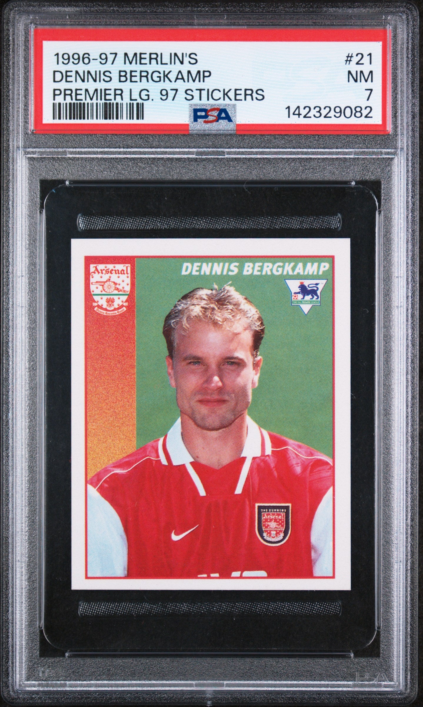 1996 Merlin | Dennis Bergkamp #21 | Premier League Sticker | PSA 7 NM