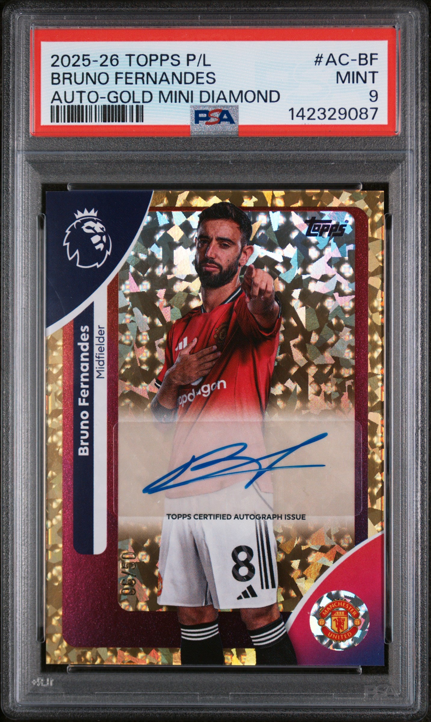 Topps | Bruno Fernandes | Auto /50 Gold Mini Diamond | PSA 9 Mint